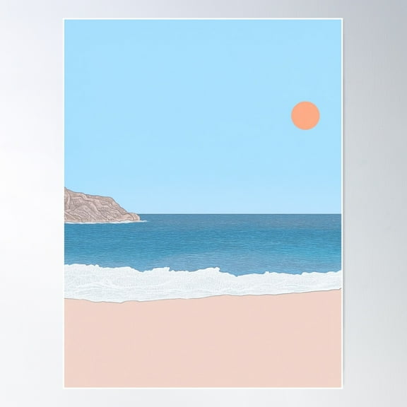 Minimalist Beach Poster - Coastal Wall Art With Sunset & Ocean Waves Poster Wall Art, Modern Wall Decor For Living Room Bedroom, 8x12 UNFRAMED