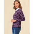 thumbnail image 4 of Allegra K Women's Contrast Collar Long Sleeves Peter Pan Collar Striped Blouse Top Medium Purple Black, 4 of 6