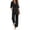 Black, variant on Women's Cotton Linen 2 Piece Pants Set 3/4 Sleeve V Neck Tunic Top and Wide Leg Trousers with Pockets Loose Soft Breathable Casual Summer Outfit L