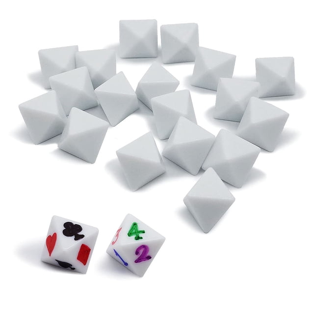 20 dados blancos D8 de 21 mm para juegos de mesa, enseñanza y bricolaje