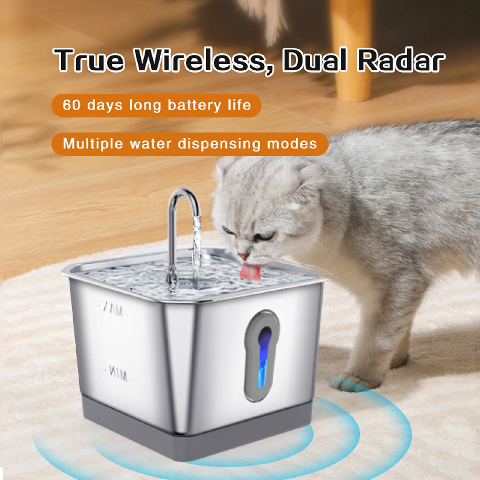 Wireless Cat Water Dispenser, Multiple Filtration Automatic Pet Drinking Fountain 3.5L Wide Angle Smart Sensing Long Battery Life Large Capacity  For Indoor