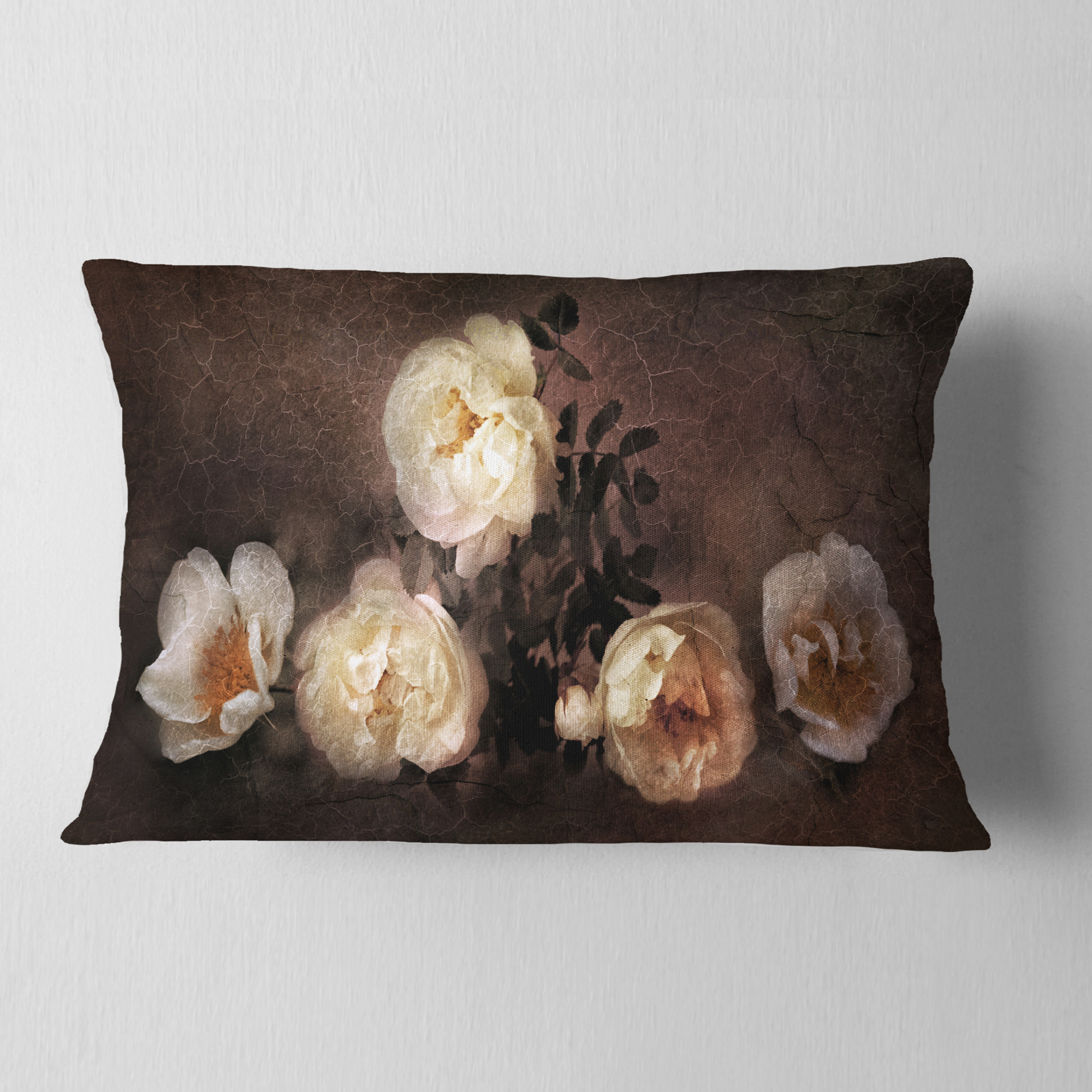 Designart Wild Roses in Old Painting Style - Floral Throw Pillow - 12x20