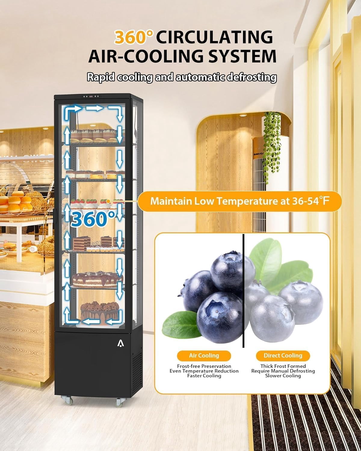 2025 New Commercial Refrigerator - 10.52 cu.ft. 298L Display Fridge, Upright Beverage Cooler with LED Light, Auto Defrost & Air-Cooling for Home, Store, Gym, Office, Cafe Restaurant