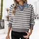 thumbnail image 1 of HongQid Womens Striped Sweater Shirts Lapel V Neck Long Sleeve Strip Knit Pullover Casual Layer Top Jumper Y2K Shirt, 1 of 8