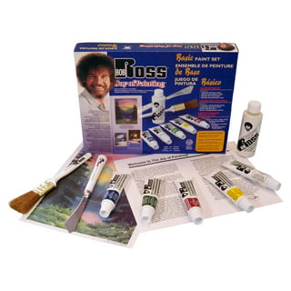 Jerry's Artarama Exclusive Set of 6 Bob Ross Oil Painting Set with Easel,  16oz Lavender Brush Cleaner, Acrylic Palette, Brushes, Canvases, and