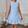 thumbnail image 4 of cocolona Womens Summer Mini Dress Crew Neck Sleeveless Ruffle Flowy Tank Dress Casual Vacation Beach Sundress, 4 of 6