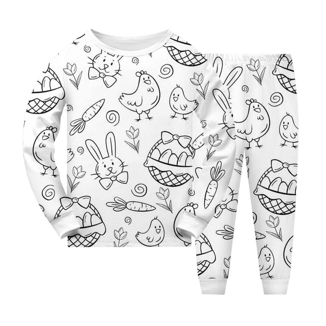 MEZZALL Ensemble de Pyjama Peint à la Main pour Enfants DIY Graffiti, Blanc, 4-5 Ans