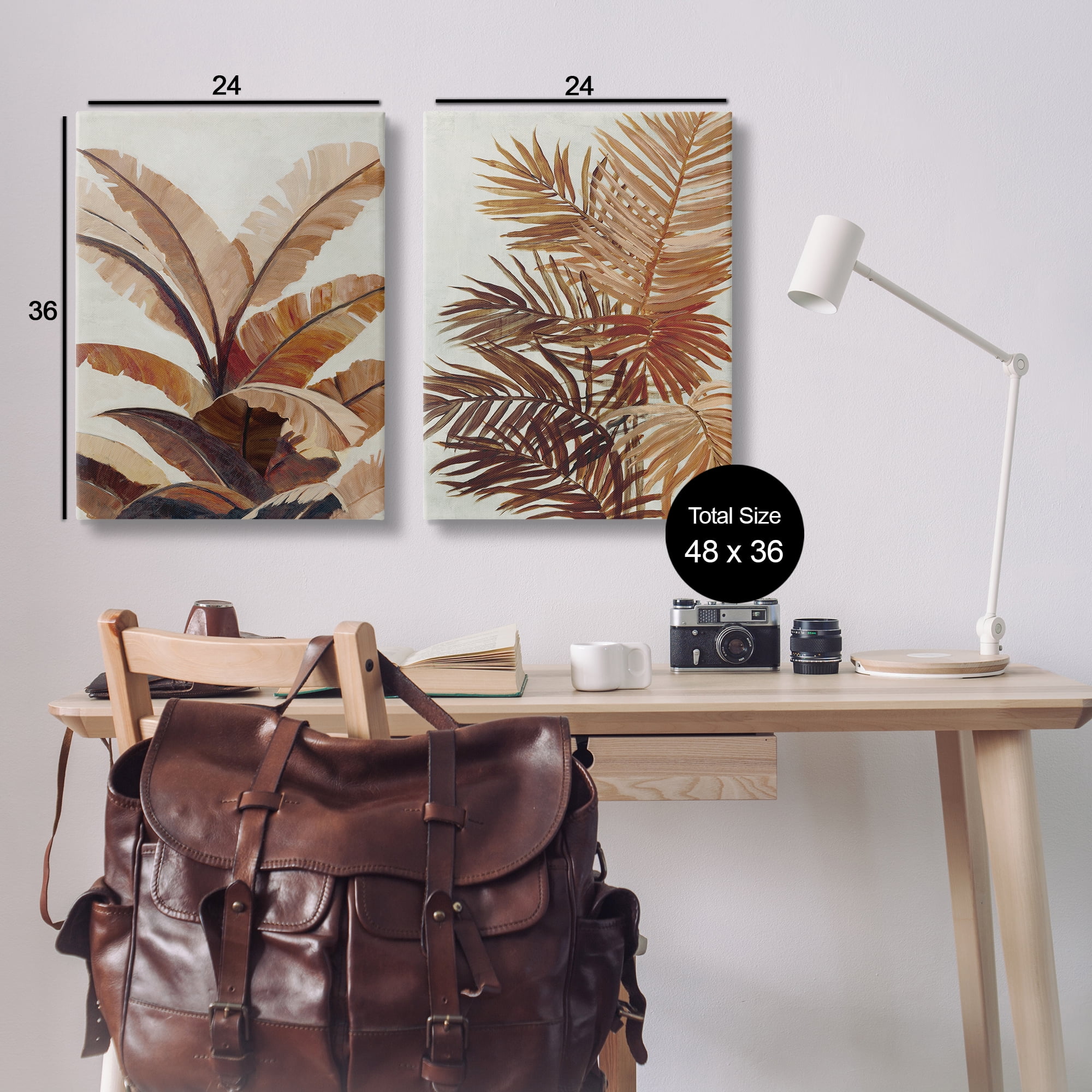 Stupell Industries Brown Tropical Palm Plants Plants & Flowers Painting Wrapped Canvas Art Print Wall Art, 24 x 36, Set of 2