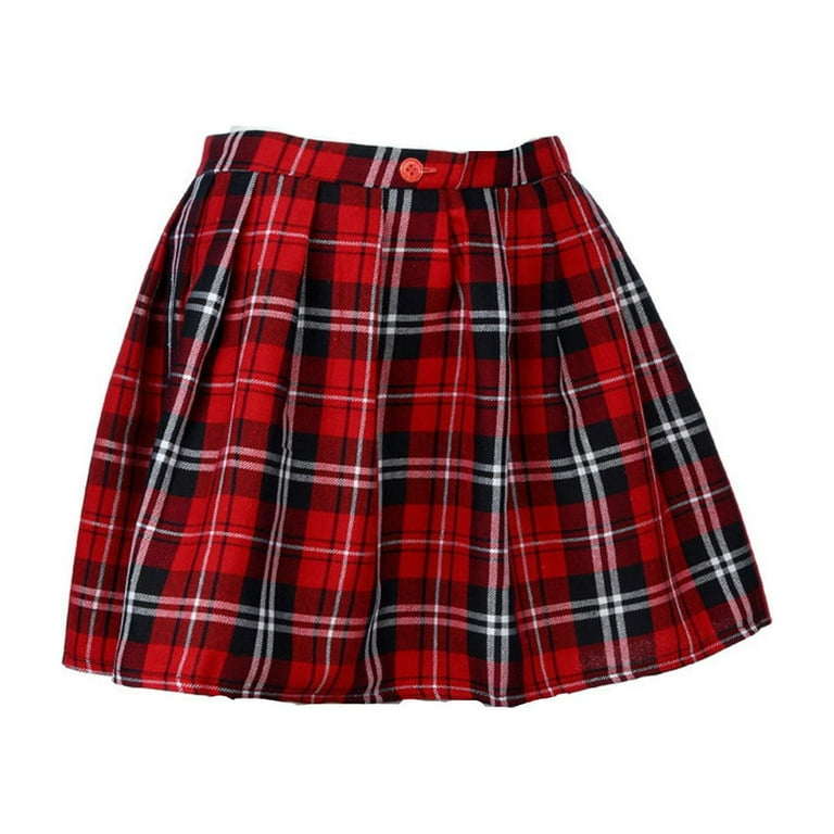 Prolriy Plaid Skirts for Women Girls Scotland Plaid Checks School Pleated Skirt Cotton Tartan Women s Skirts Red L
