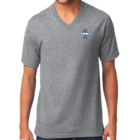 Ford Mustang GT Legend Lives Crest V-neck Tee Shirt, Medium Athletic Heather