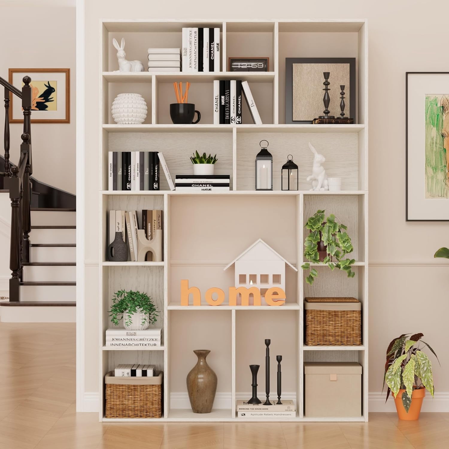 BOSHIRO 6 Tier Bookshelf, 71 in Tall Bookshelf with 16 Open Display Shelves, Large Bookcase for Office Living Room, White