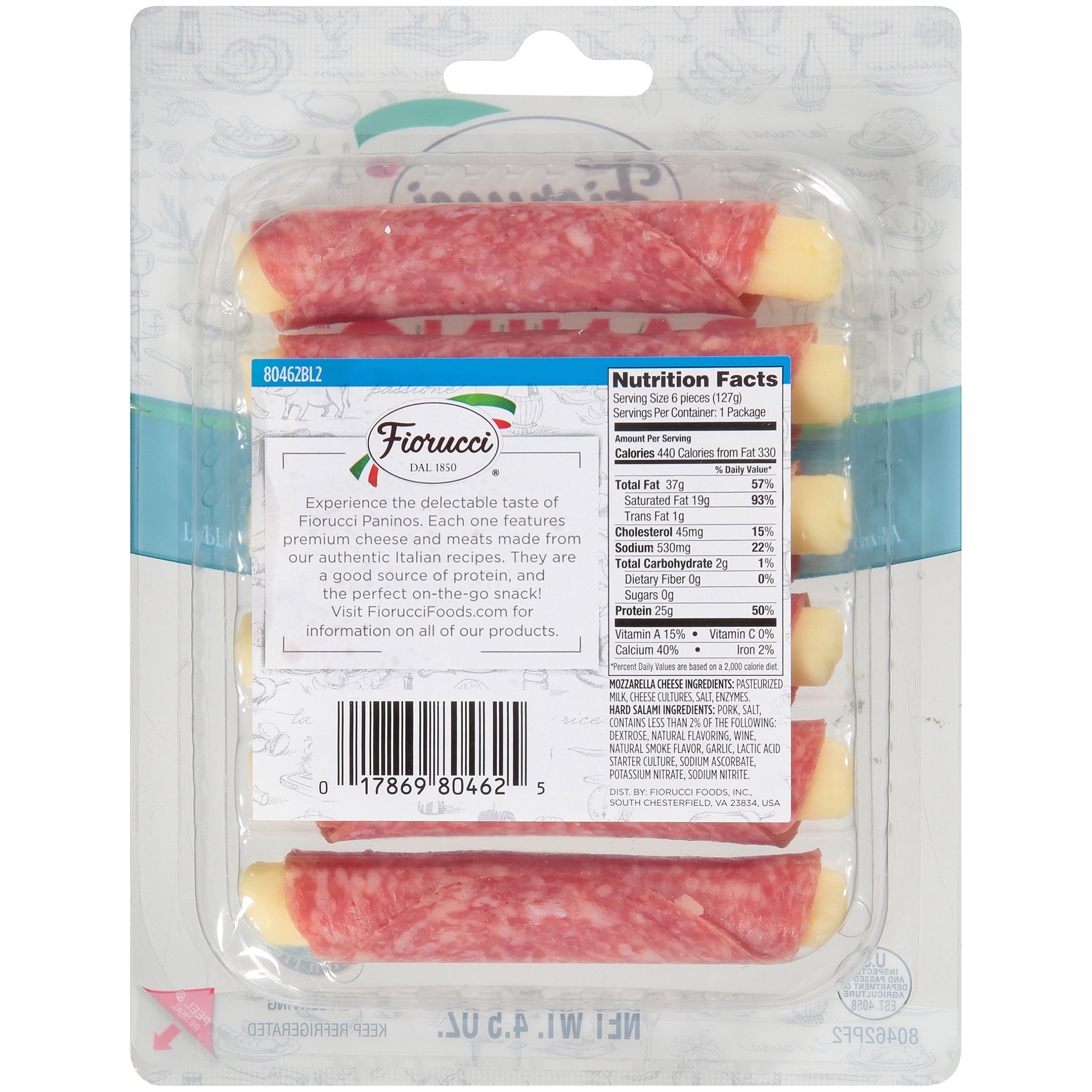 Fiorucci Hard Salami and Mozzarella Cheese Panino Rolls, 4.5 Ounce, 6 Count Resealable Plastic Tray