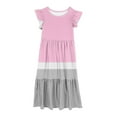 thumbnail image 5 of Girls Summer Maxi Dresses with Pockets 2025 Size 6-12 Kids Trendy Ruffle Short Sleeve Crewneck Color-Block Loungewear Long Dress, 5 of 5