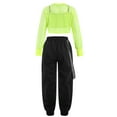 thumbnail image 2 of YONGHS Big Girls Hip Hop Street Dance Costume Vest & Crop Top & Cargo Trousers 3Pcs Set Fluorescent Green 16, 2 of 7