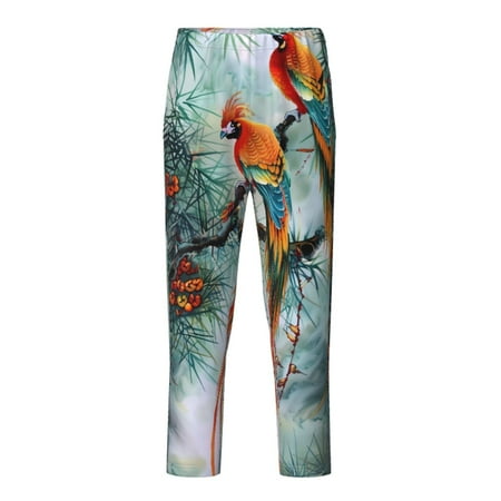 Fuzoiu Exotic Birds Forest Print Teenagers Pajama Pants Lounge Pants with 2 Pockets Elastic Waist Kids Sleep Bottoms Comfy Sleepwear PJ Bottoms for Kids-Small