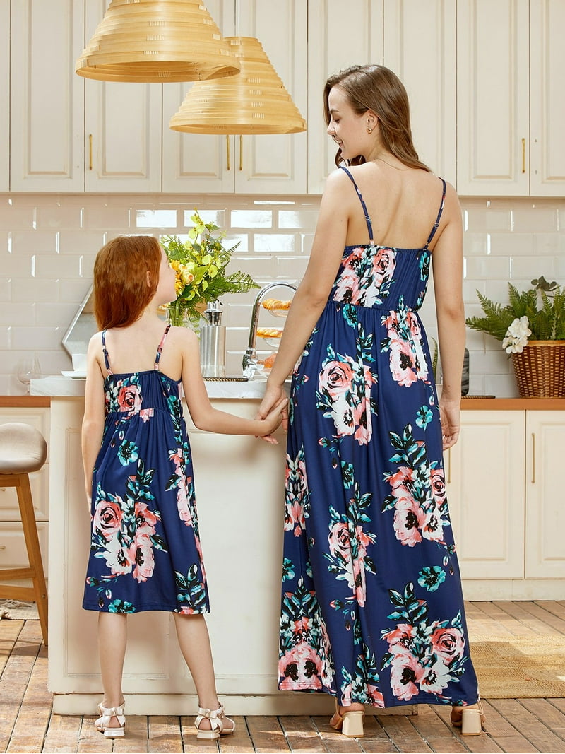 PatPat Women Dress Mommy and Me Dresses Family Matching Outfits Dark Blue  Maxi Floral Hawaiian Vacation Sundress - Walmart.com