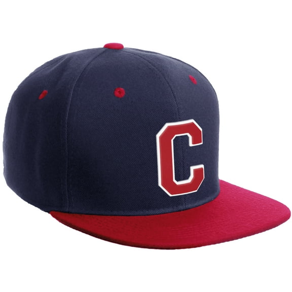 Daxton Classic Snapback Hat Custom A to Z Initial Varsity Letters, Navy Red Hat White Red Letter C