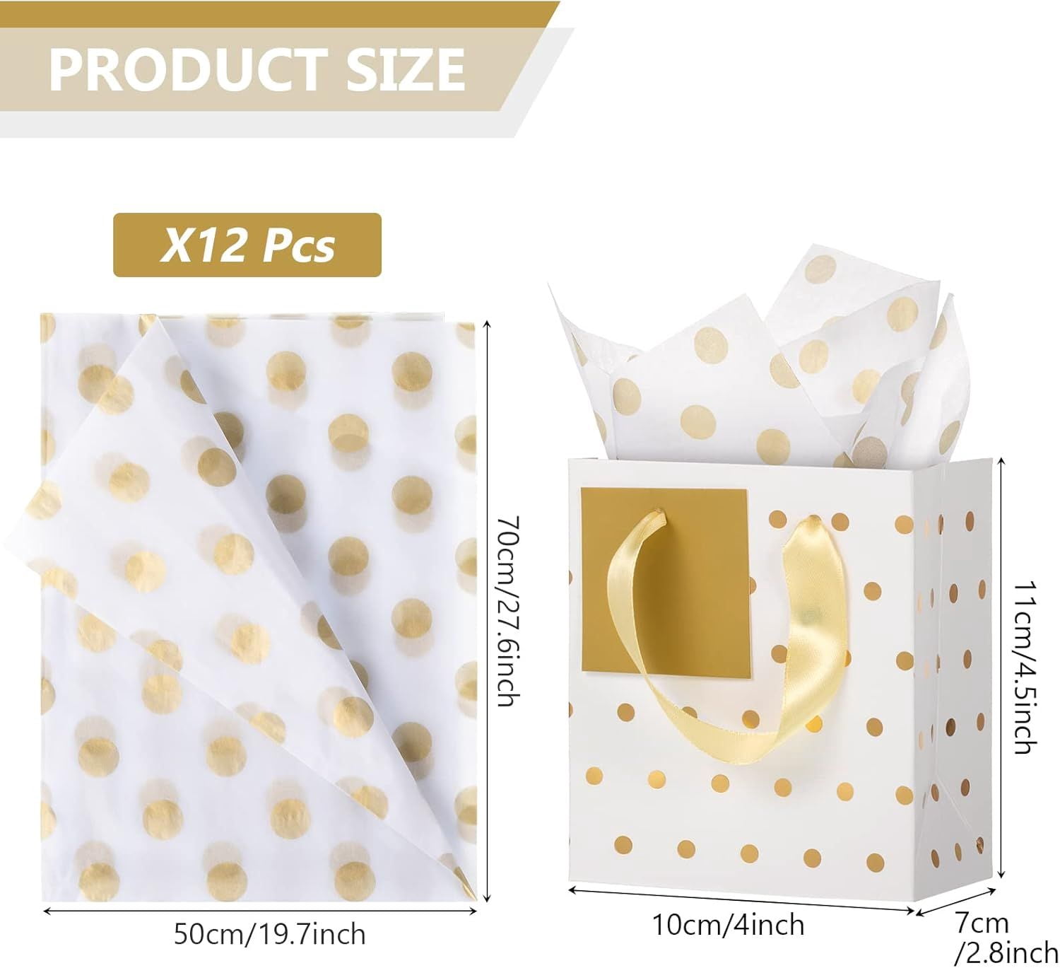 12 Pack Metallic Gift Bags with Tissue Paper for Birthday Wedding Party Wrapping