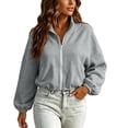 thumbnail image 6 of Full Zip Hooded Cropped Sweatshirts Women Winter Casual Stand Collar Front Zipper Fleece Jackets Drawstring Waist Hoodies with Pockets Gray Xxl, 6 of 9
