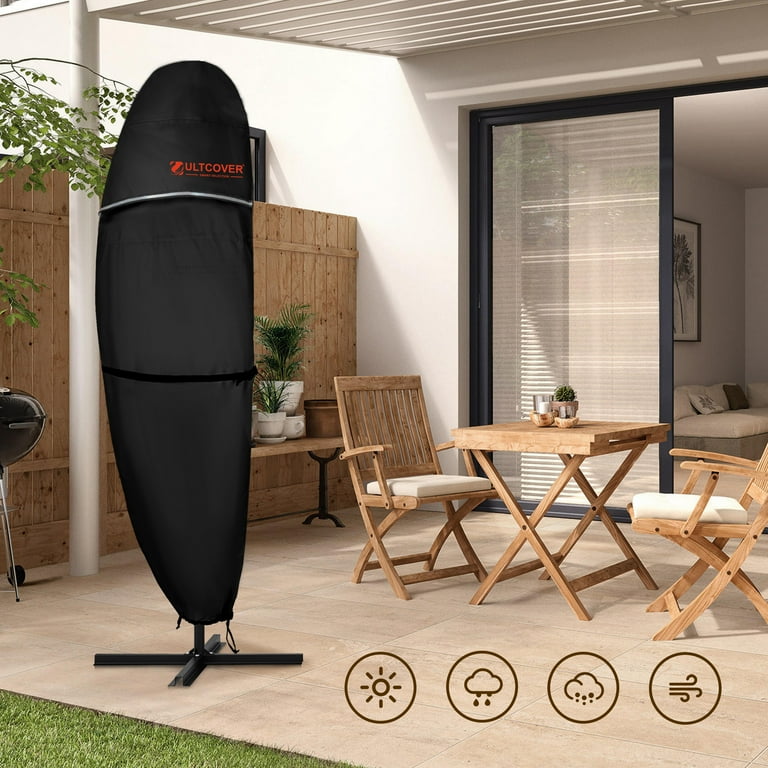 600D PVC Waterproof Patio Umbrella Cover  Heavy Duty Protection Black / Fits Offset Umbrella 12 - 14 Feet DIA
