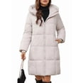 thumbnail image 3 of Female Hooded Long Puffer Coat Winter Warm Full Zip Quilted Jacket with Pockets Cream White L, 3 of 9