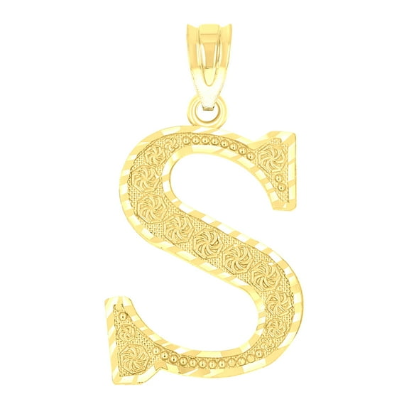10k 10kt Yellow Gold Unisex Diamond-cut Initial Letter S Charm Pendant for Men Women