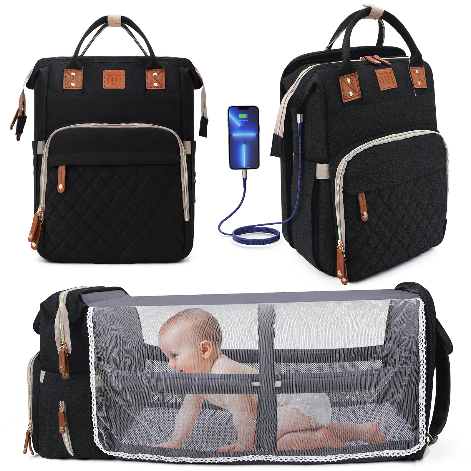 Welltop Diaper Bag Backpack, Diaper Bag with Changing Station, 3 in 1