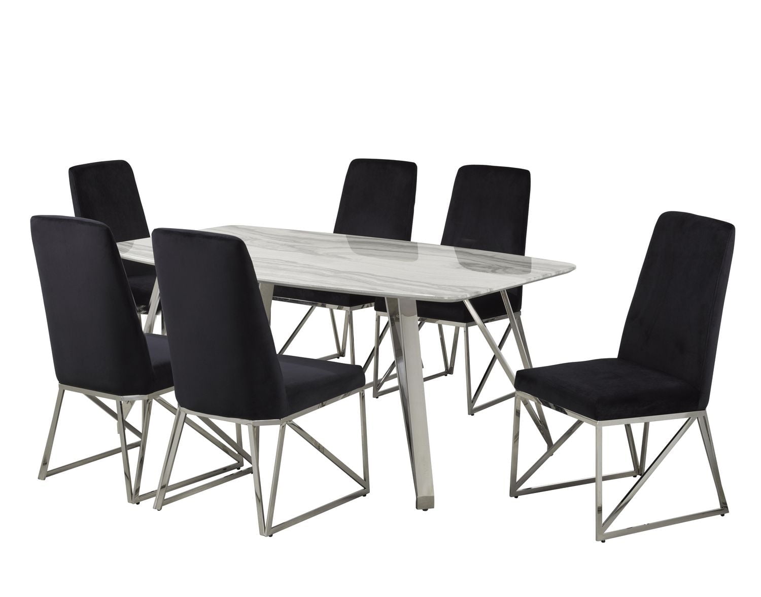 Ensemble de salle à manger 7 pièces, blanc / noir