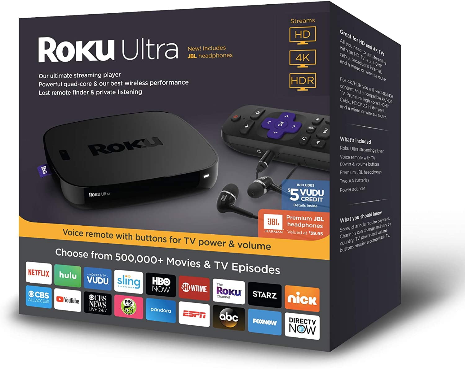 Roku Ultra HD/4K/HDR Streaming Media Player Voice Remote, Remote