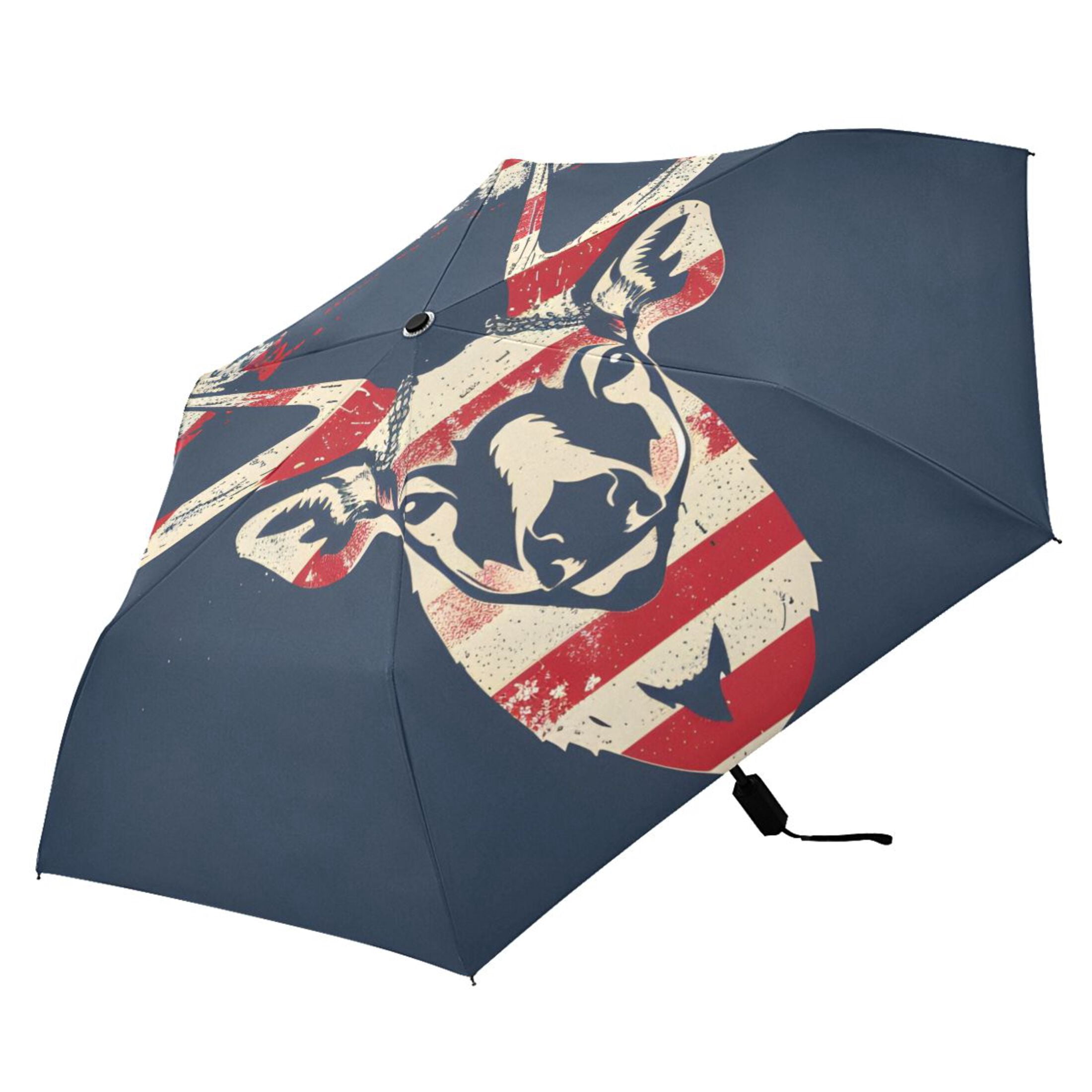 Deer with American Flag Compact Sun Umbrella Windproof Travel Umbrellas for Rain Strong Portable UV Protection