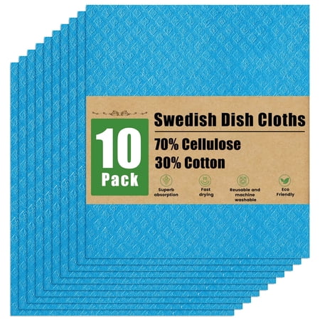 Swedish Dishcloths for Kitchen 10 Pack Washable Dish Cloths Reusable Absorbent Cellulose Sponge Cloths Blue