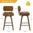 thumbnail image 5 of WOOW DEPOT PU Swivel Counter Height Bar Stools Set of 1, 26" Upholstered Brown Faux Leather Barstools w/ Wood Mid-Back & Legs, Mid Century Modern Bar Chair Island Stool, 5 of 11