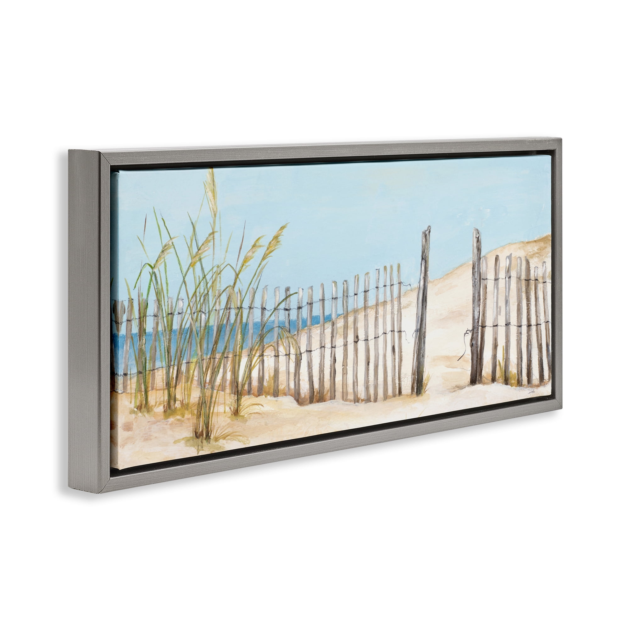 Stupell Industries Beach Fence Opening Gray Framed Floater Canvas Wall Art, design by Patricia Pinto