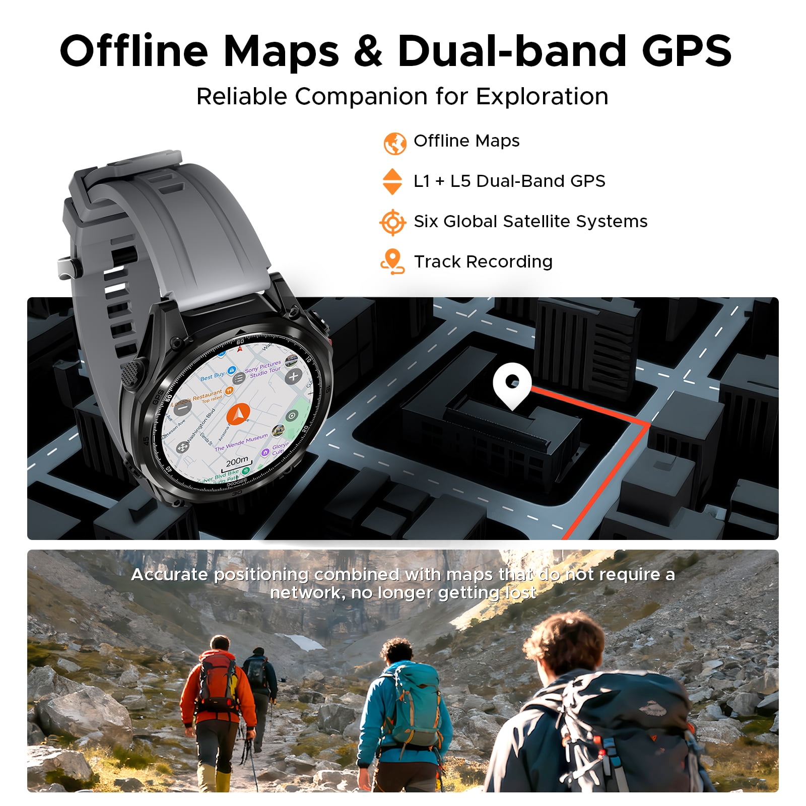 DOOGEE Anywise W1 Pro Mens Smart Watch, 5ATM Dual-Band GPS Offline Maps,1.43" Fitness Smartwatches for Android Phone/iPhone Compatible,170+ Sports Modes, Answer/Make Calls/12 Days Battery/2 Strap