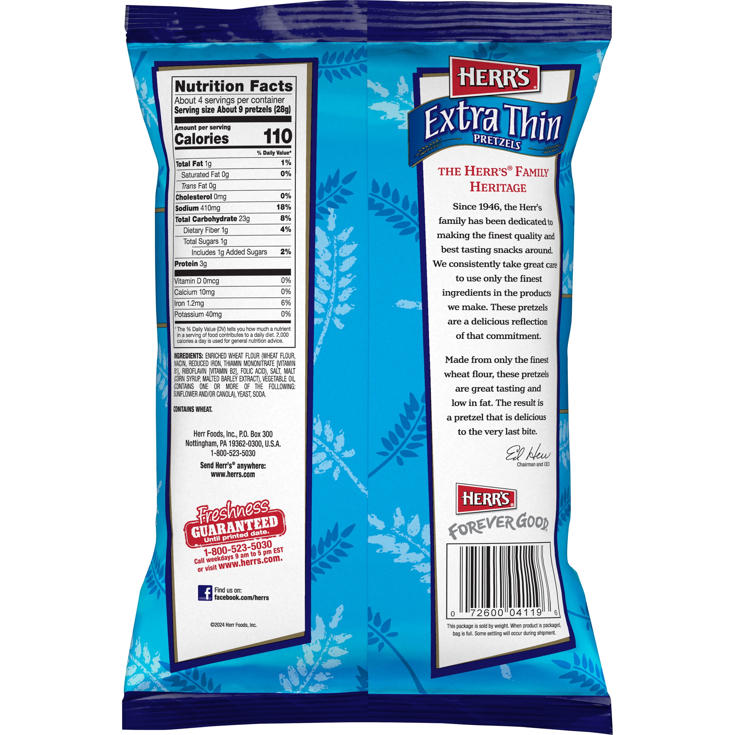 Herr's 3.785 oz. Pretzels Extra Thin