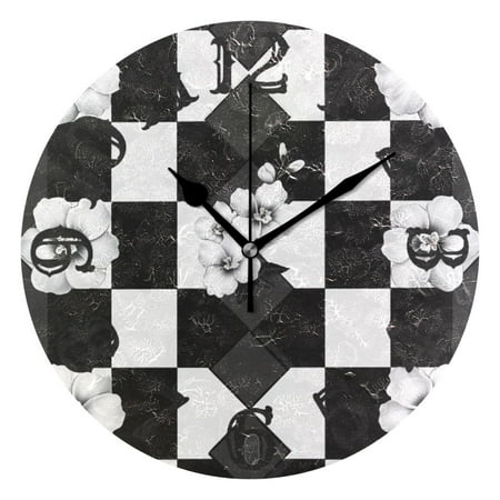 White Flowers in Grid Wall Clock 10 inch Non-Ticking Easy to Read Decorative Clocks for Home Bedroom Living Room