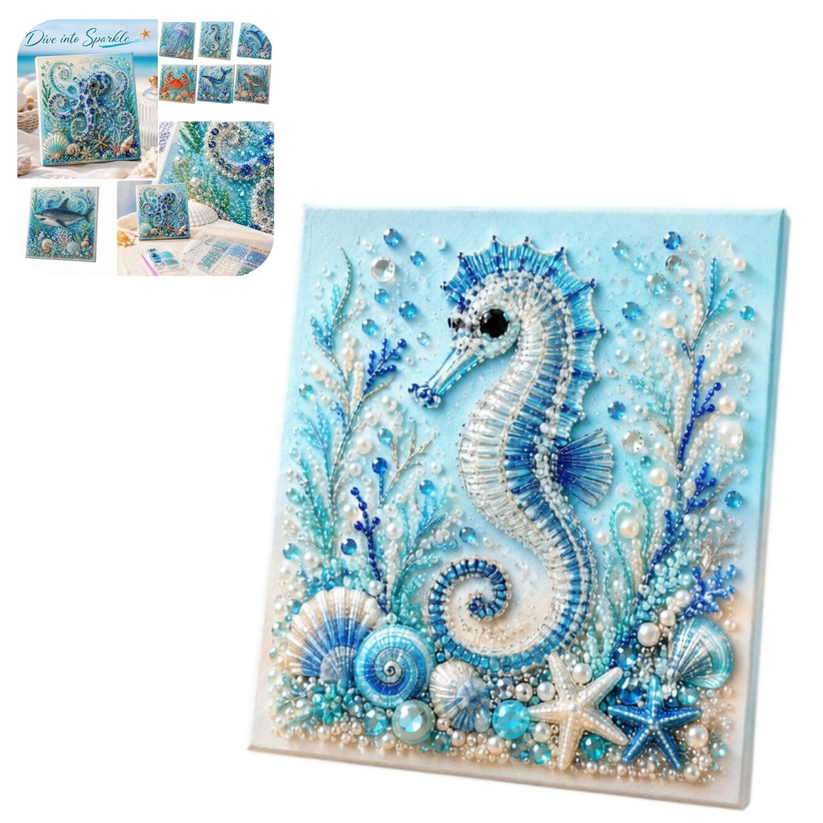 Ocean Theme Pearl Bead Art DIY Kit Marine Animal Rhinestone Painting Craft Set Sparkle Diamond Art Kit for Adults Kids Home Wall Decor G