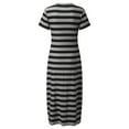 thumbnail image 4 of VSSSJ Women's Casual Loose Striped Printed Tshirt Long Dresses Short Sleeve V Neck Side Split Swing Maxi Summer Beach Sun Dress, 4 of 4