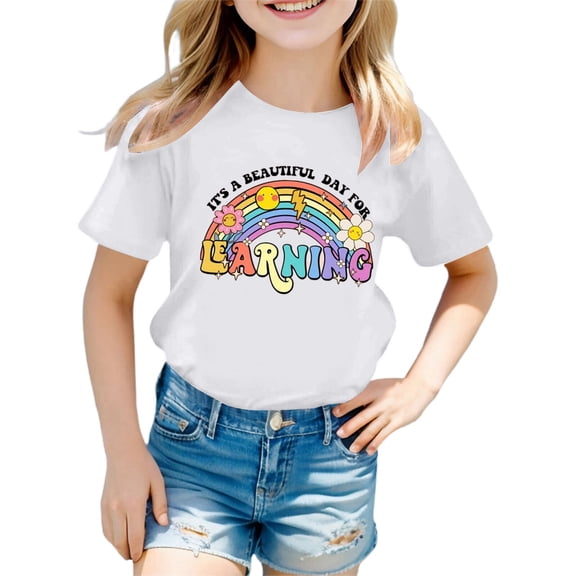 LEKDFST First Day of School Graphic Tees for Girls Boys Pre Kindergarten 1st 2nd 3rd Grade Back to School T-Shirts Unisex Kids Short Sleeve Shirts White 8-9 Years