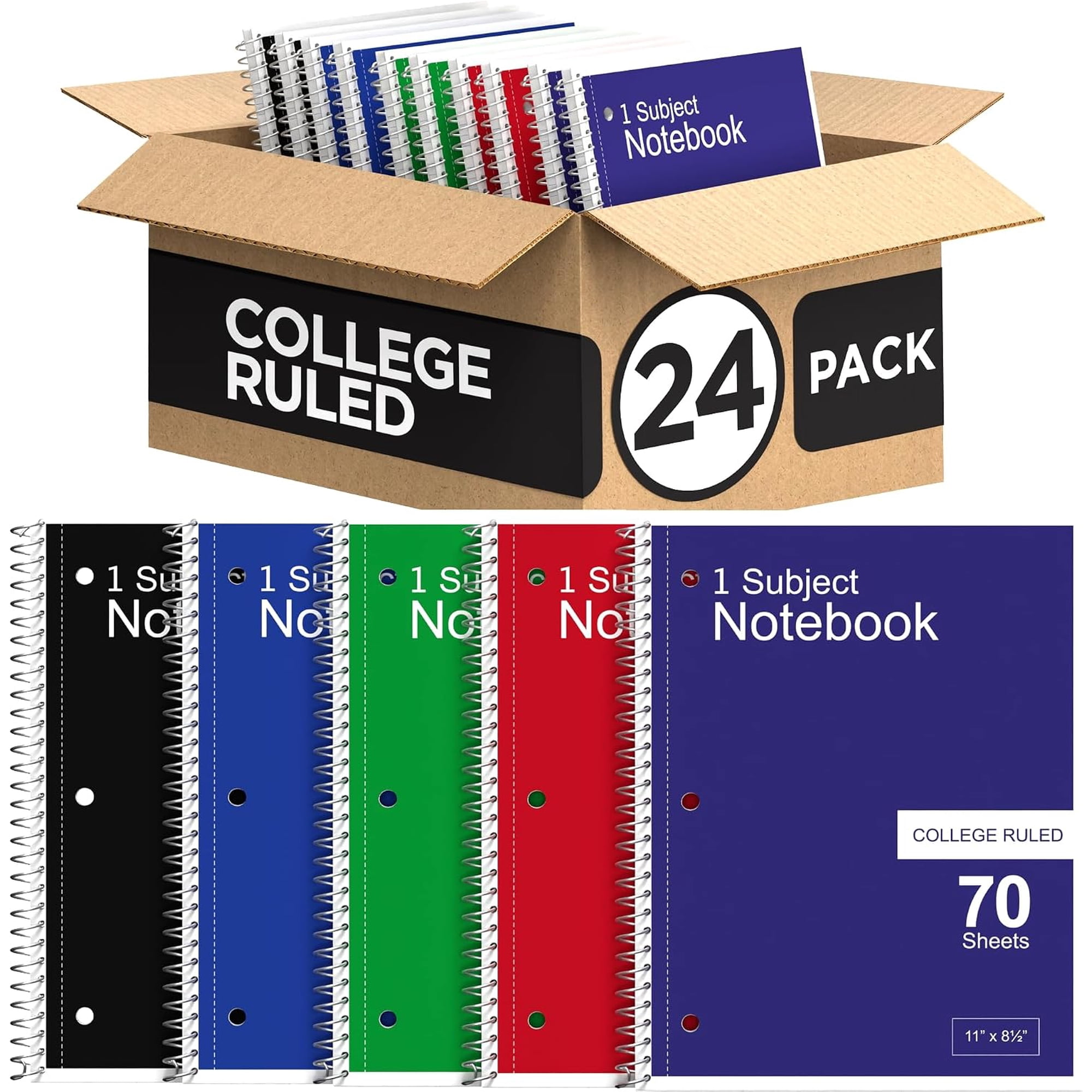 College Ruled Spiral Notebooks Bulk Spiral Bound Notebooks for Work 1 Subject Notebook 70 sheets 140 pages 8.5 x 11 (24 pack)