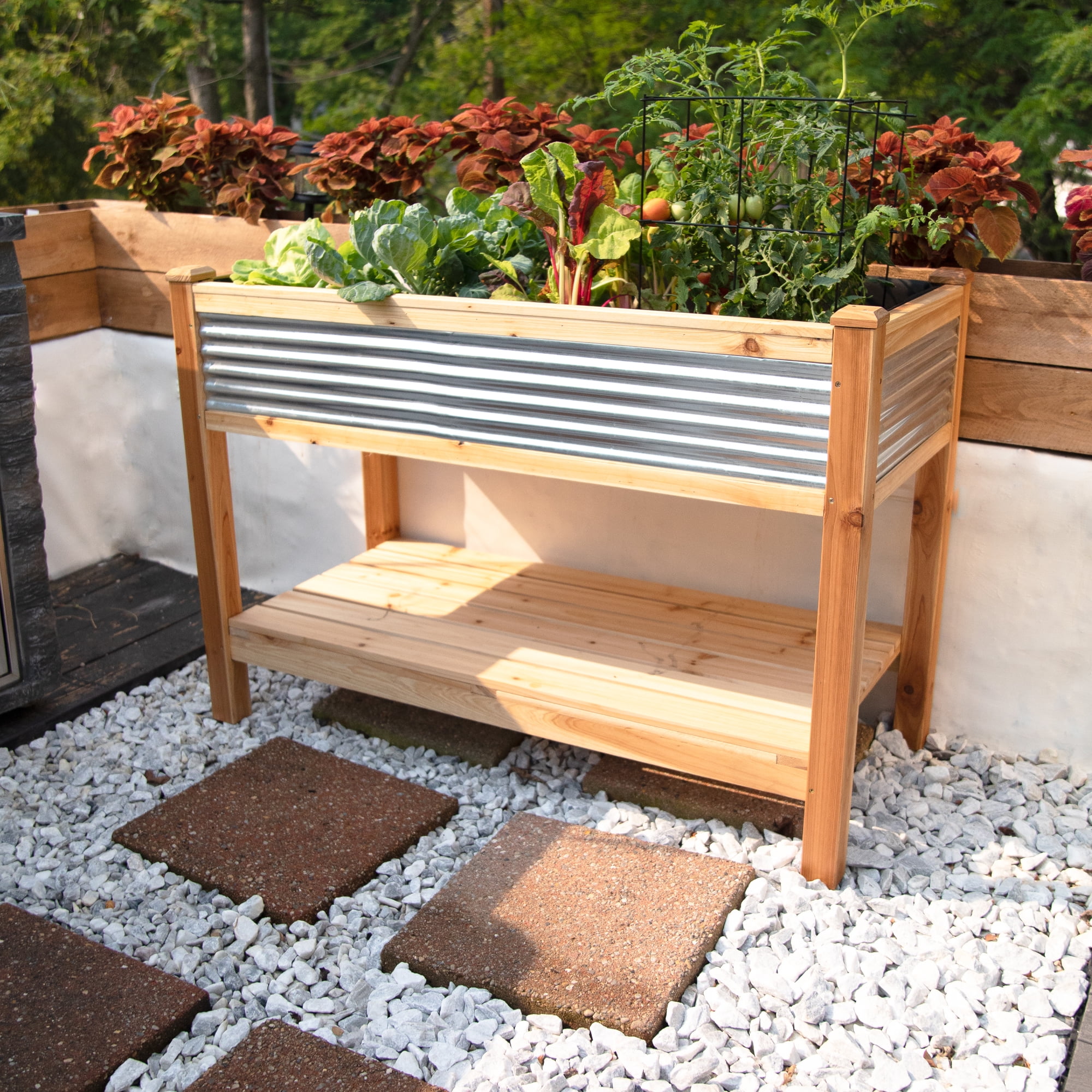 Panacea Outdoor Raised Garden Bed Cedar and Galvanized Steel 48" x 22" x 33"