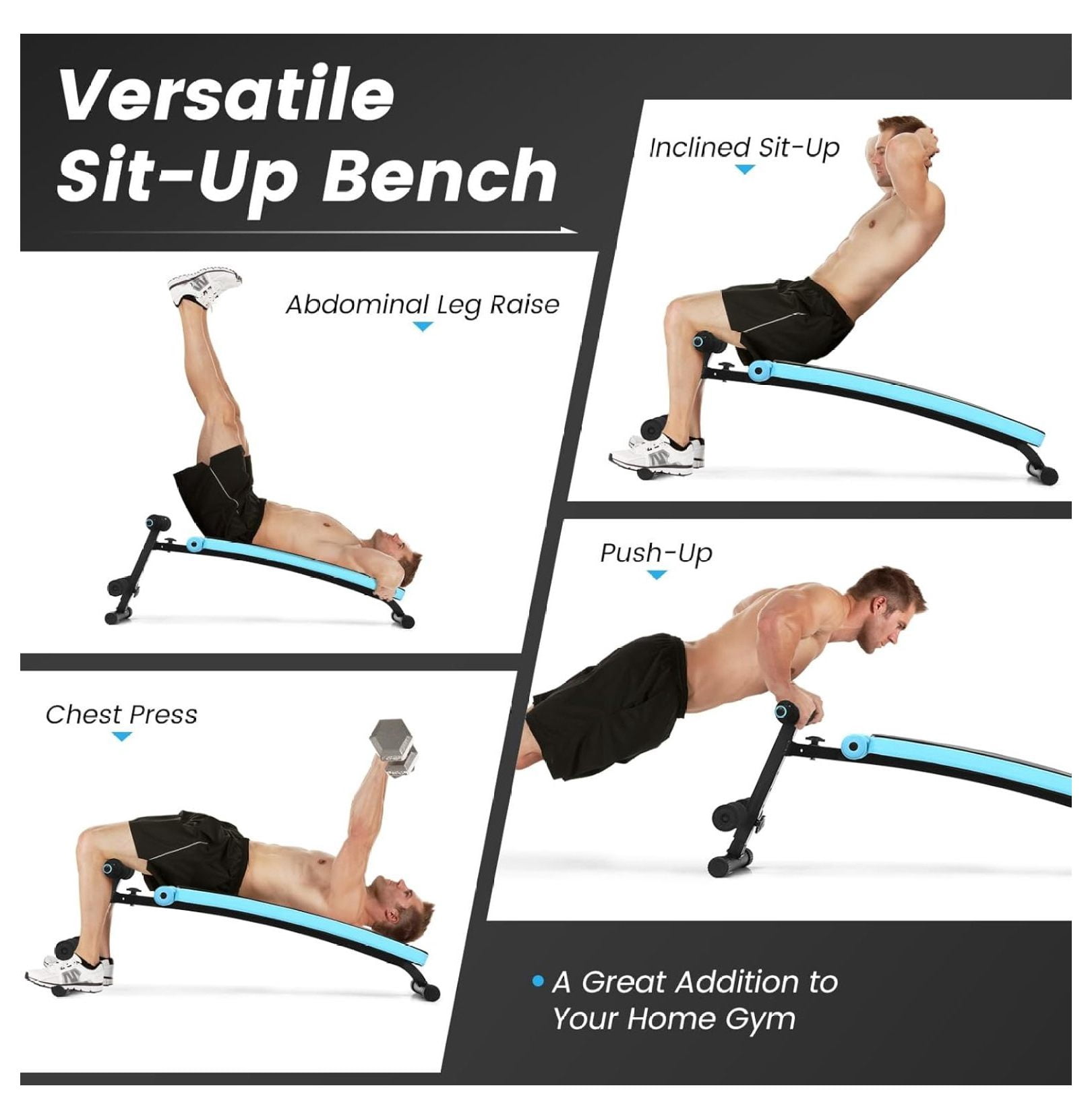 Folding Sit Up Bench Adjustable Decline Ab Workout Board, Incline Strength Training Equipment for Home Gym, 4 Height Levels