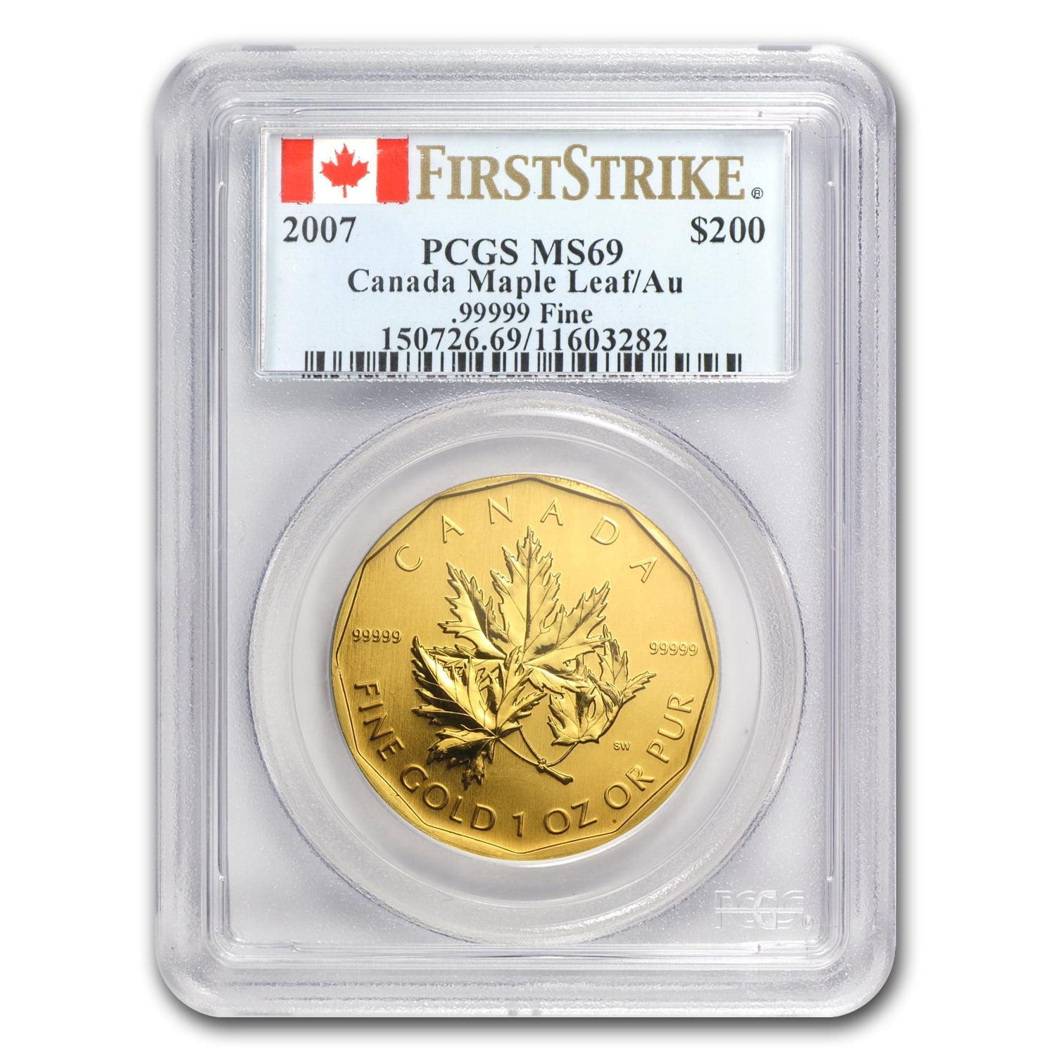 2007 Canada 1 oz Gold Maple Leaf .99999 MS-69 PCGS (FS) - Walmart.com