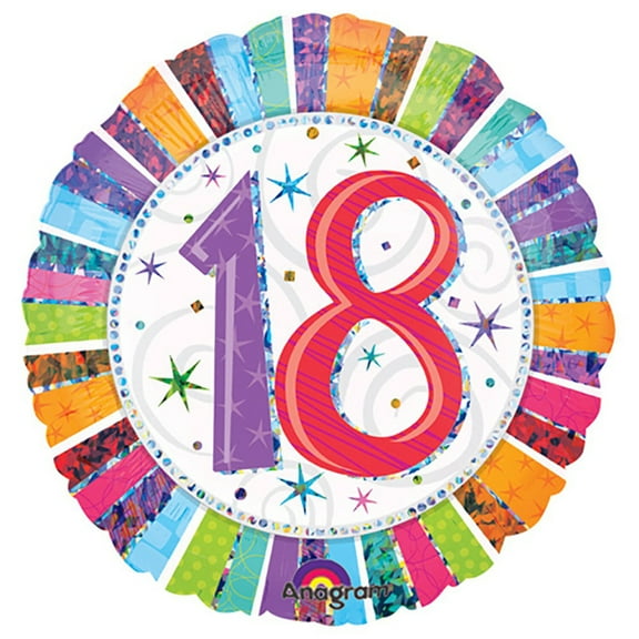 18 inch Radiant Birthday 18 Foil Mylar Balloon - Party Supplies Decorations