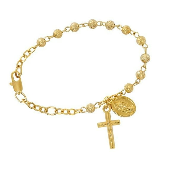 Mcvan BR124H 5.5 in. Gold Rosebud Rosary Bracelet with Guadalupe Medal
