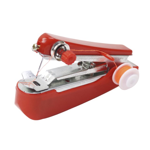 Portable Red Sewing Machine Home Multifunction Mini Cordless Handheld Manual Sewing Machine for Needlework Random Thread Color
