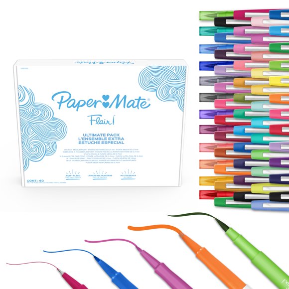 Paper Mate Flair Felt Tip Pens Ultimate Pack, Features 5 Different Types of Pens, Assorted Colours, 60 Count