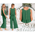 thumbnail image 3 of Womens Summer 2 Piece Outfits Sleeveless Tank Crop Top Wide Leg Pants with Pockets Linen Lounge Matching Beach Sets, 3 of 6