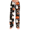 thumbnail image 3 of Fabrcox Halloween Woman Pajama Pants Pumpkin Ghost Cat Sleep Pants Women Fall Winter Festival Comfy Womans Lounge Pants Black M, 3 of 6