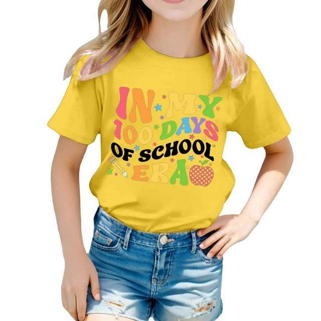 Icvfdpl Hauts Athlétiques pour Filles, T-Shirt à Manches Courtes Col Rond Imprimé Garçons Doux pour la Peau Vacances 3-4 Ans